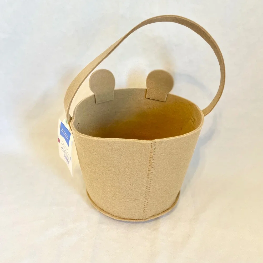 Spritz Easter Felt Bear Basket Brown Round Plush Egg Hunt Pail‎ with Handle NEW